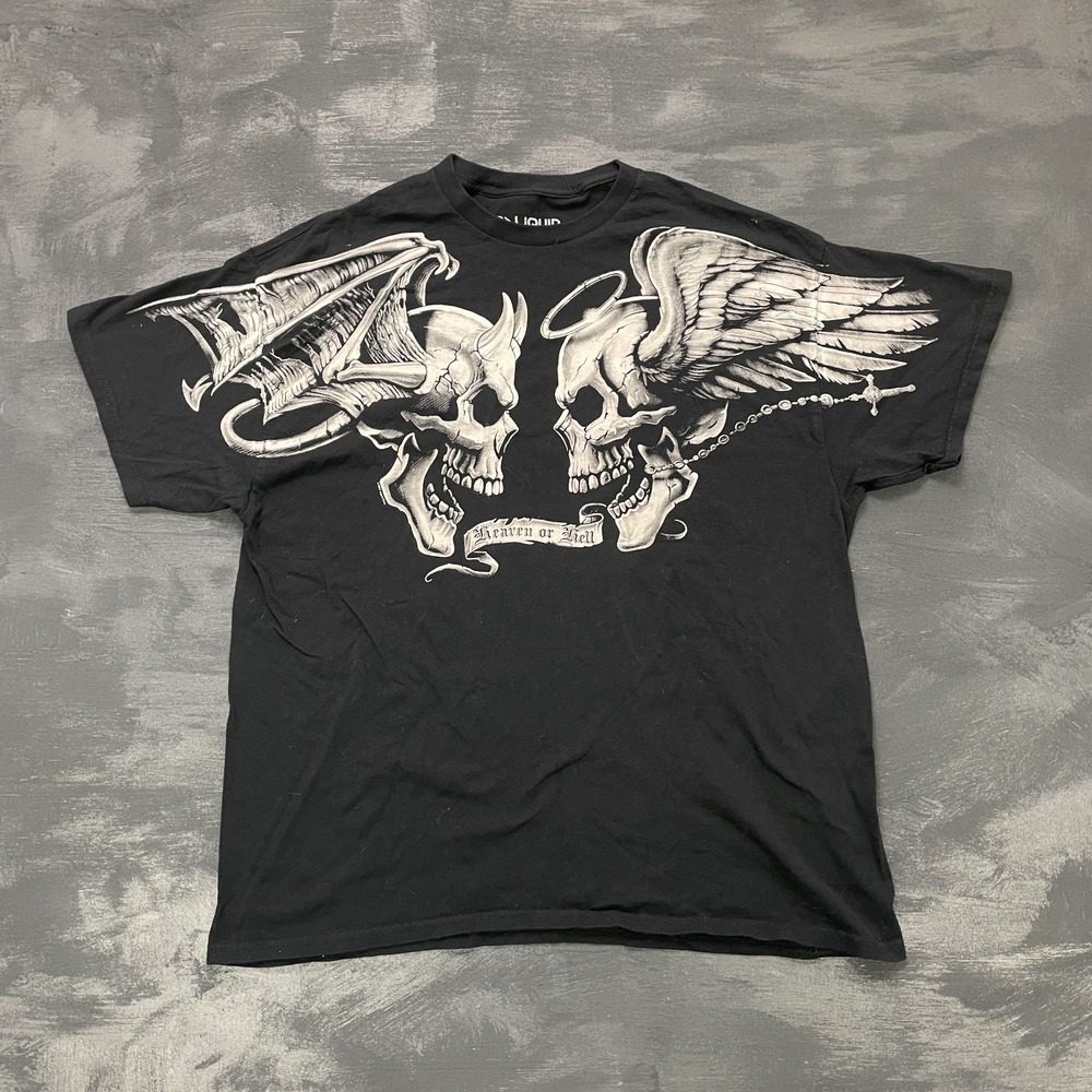 vintage Heaven and Hell‎ Skulls shirt mens XL Black 2000s y2k liquid blue